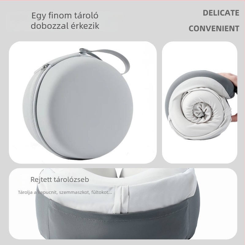 Yinwei kapucnival ellátott memóriahabos U-alakú nyakpárna utazáshoz, Ice Silk nylon anyaggal, modern minimál stílus