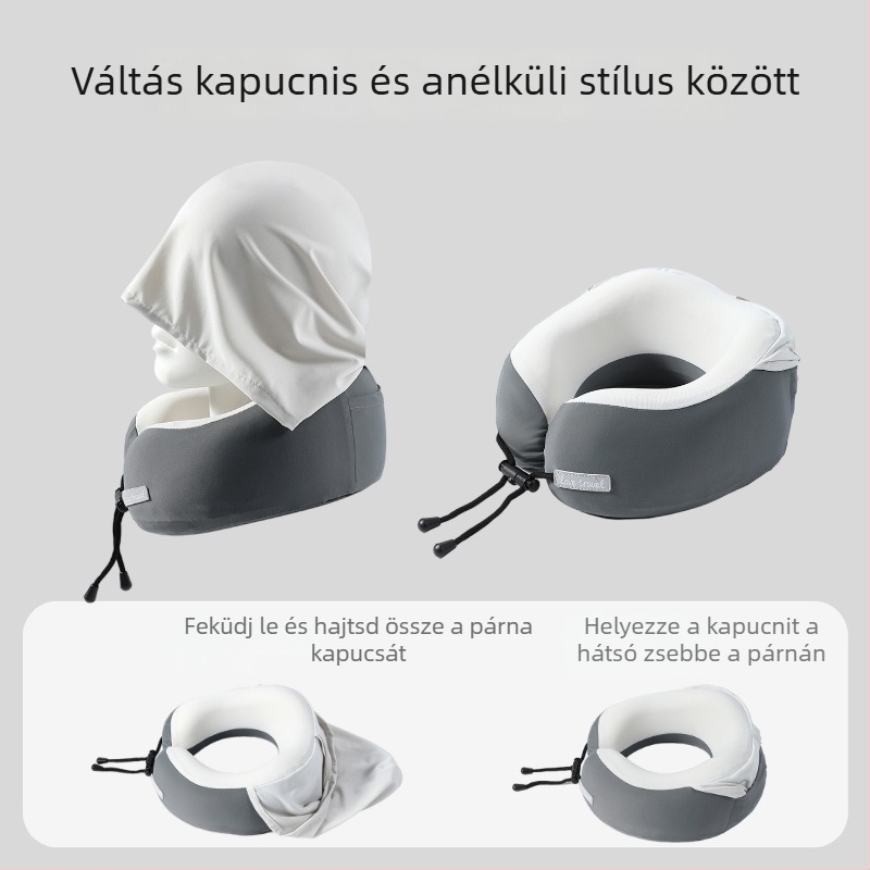 Yinwei kapucnival ellátott memóriahabos U-alakú nyakpárna utazáshoz, Ice Silk nylon anyaggal, modern minimál stílus