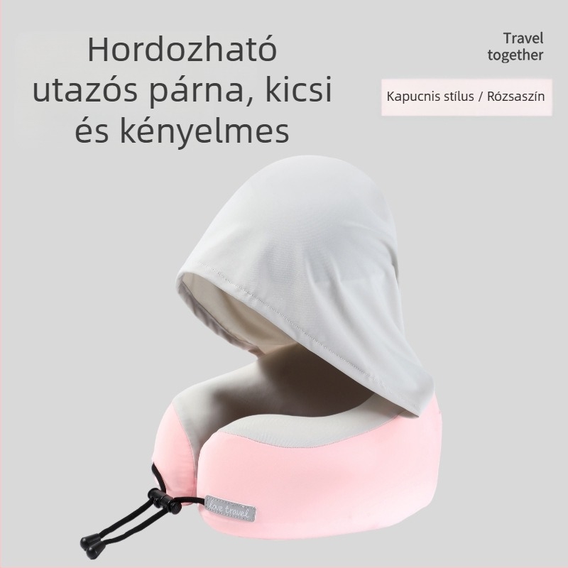 Yinwei kapucnival ellátott memóriahabos U-alakú nyakpárna utazáshoz, Ice Silk nylon anyaggal, modern minimál stílus