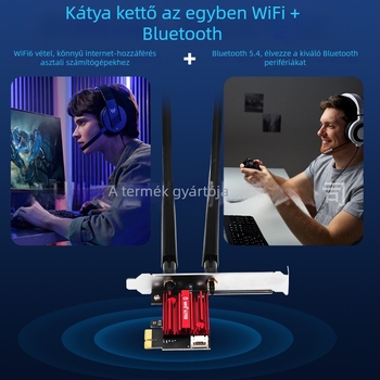 PCIe WiFi 6 hálózati kártya PCE-AX900 Bluetooth 5.4-tel, két sávú 2,4/5 GHz, 900 Mbps