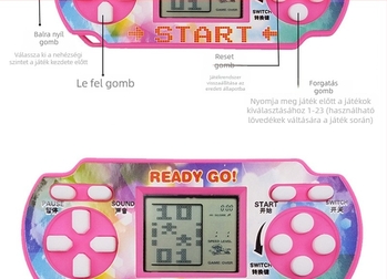 Hordozható retró játékkonzol klasszikus Tetris és puzzle játékokkal – RPG stílusú játék – nosztalgikus dizájn