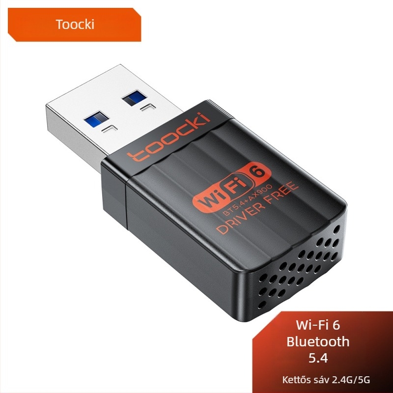 Toocki AX900 USB driver nélküli vezeték nélküli hálózati kártya – Bluetooth 5.4, WiFi 6, két sávos 2.4/5 GHz, 600 Mbps