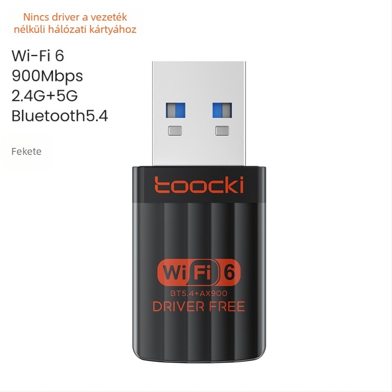 Toocki AX900 USB driver nélküli vezeték nélküli hálózati kártya – Bluetooth 5.4, WiFi 6, két sávos 2.4/5 GHz, 600 Mbps