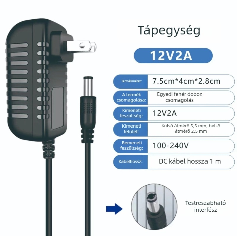 12V2A tápegység több kimenettel: 5V2A, 6V1A, 9V2A, 12V1A – mini mosógéphez és megfigyelő LED-szalaghoz