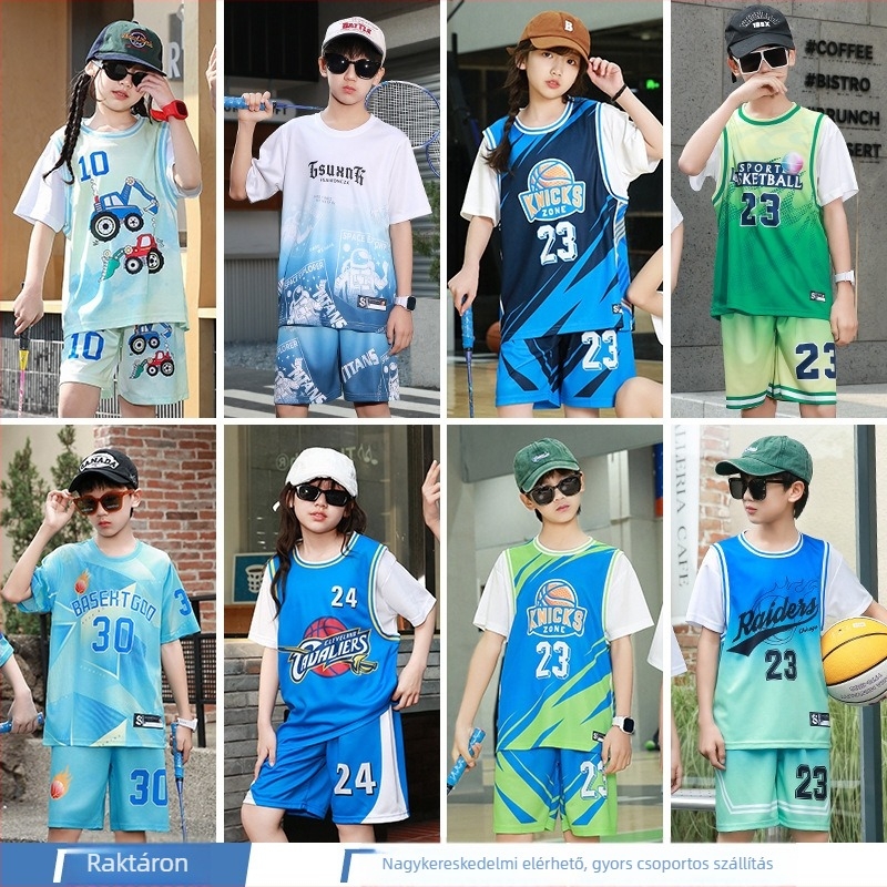 Gyerekeknek szóló rövid ujjú sportos szett kosárlabdára és futásra – gyorsan száradó, lélegző poliészter, 90% poliészter, uniszex