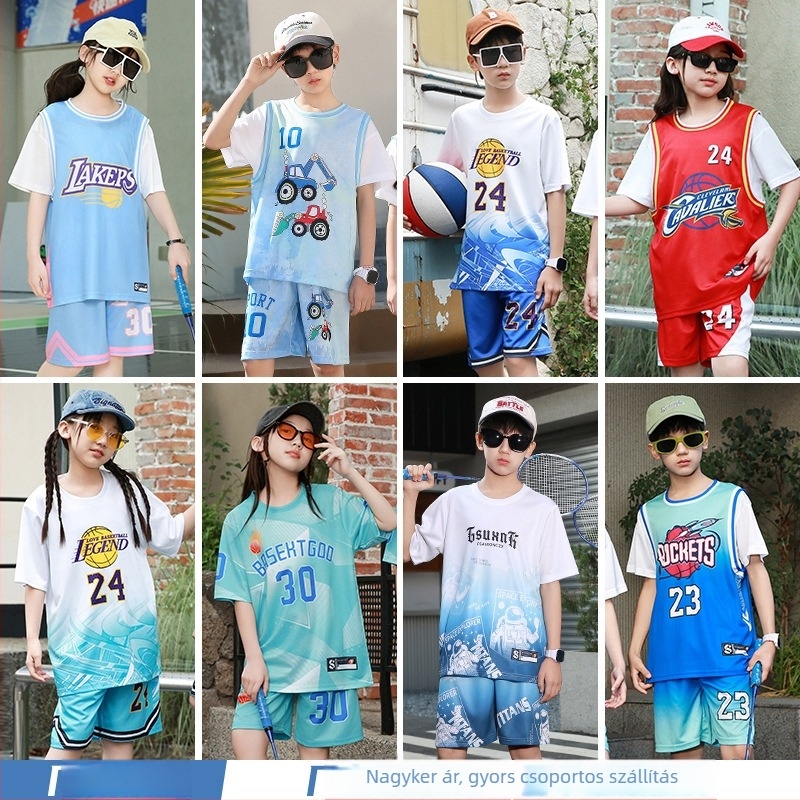 Gyerekeknek szóló rövid ujjú sportos szett kosárlabdára és futásra – gyorsan száradó, lélegző poliészter, 90% poliészter, uniszex