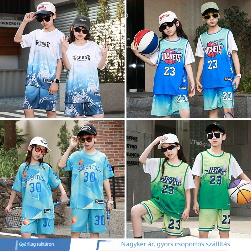 Gyerekeknek szóló rövid ujjú sportos szett kosárlabdára és futásra – gyorsan száradó, lélegző poliészter, 90% poliészter, uniszex