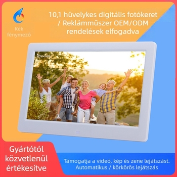 Reklámkijelzővel ellátott digitális fotókeret, 1024×600 felbontás, BMP/JPEG támogatás, SD/USB/TF kártya, zene- és videólejátszás, TV kimenet, ultra-szűk keret