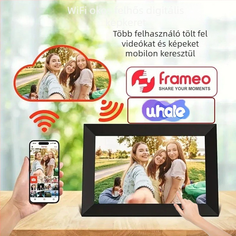 Intelligens felhőalapú digitális fotókeret 1280×800 felbontással, 32GB tárhely, TF-kártya támogatás, érintőképernyő és alkalmazásvezérlés