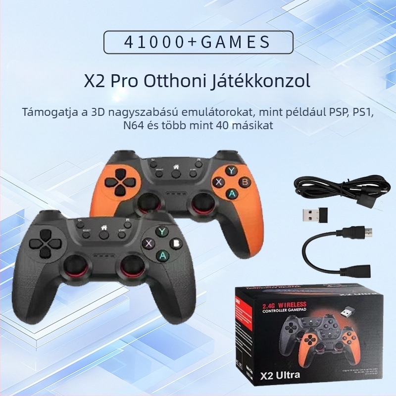 Retro játékkonzol 2.4G vezeték nélküli kontrollerekkel, HDMI kimenettel, 64/128/256GB tárhellyel