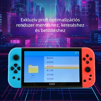 X80 hordozható retro játékkonzol RPG támogatással, eredeti játék szoftverrel, 16 GB memóriával, USB interfész és 3,5 mm audio-kimenet