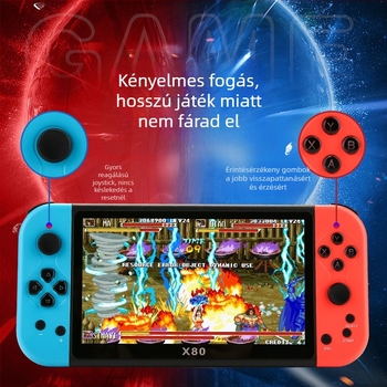 X80 hordozható retro játékkonzol RPG támogatással, eredeti játék szoftverrel, 16 GB memóriával, USB interfész és 3,5 mm audio-kimenet