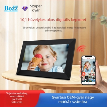 Android-alapú 10,1 hüvelykes digitális fotókeret, 1280x800 felbontás, 16GB tárhely, SD/USB támogatás