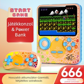 G6 666-in-1 Színes hordozható játékkonzol — Nosztalgikus retro stílus, 1 GB memória, USB interfész, Vezetékes kapcsolódás, Power Bank funkció, Támogatja 2 játékost