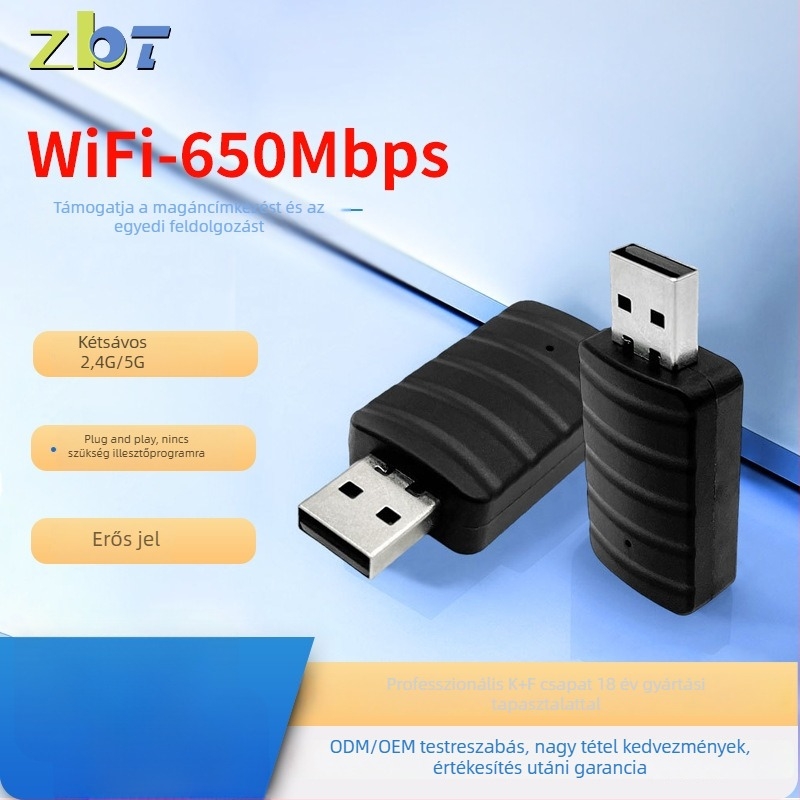 USB kettős sávos vezeték nélküli hálózati kártya asztali számítógéphez, 650 Mbps, illesztőprogram nélkül, modell U1101ac