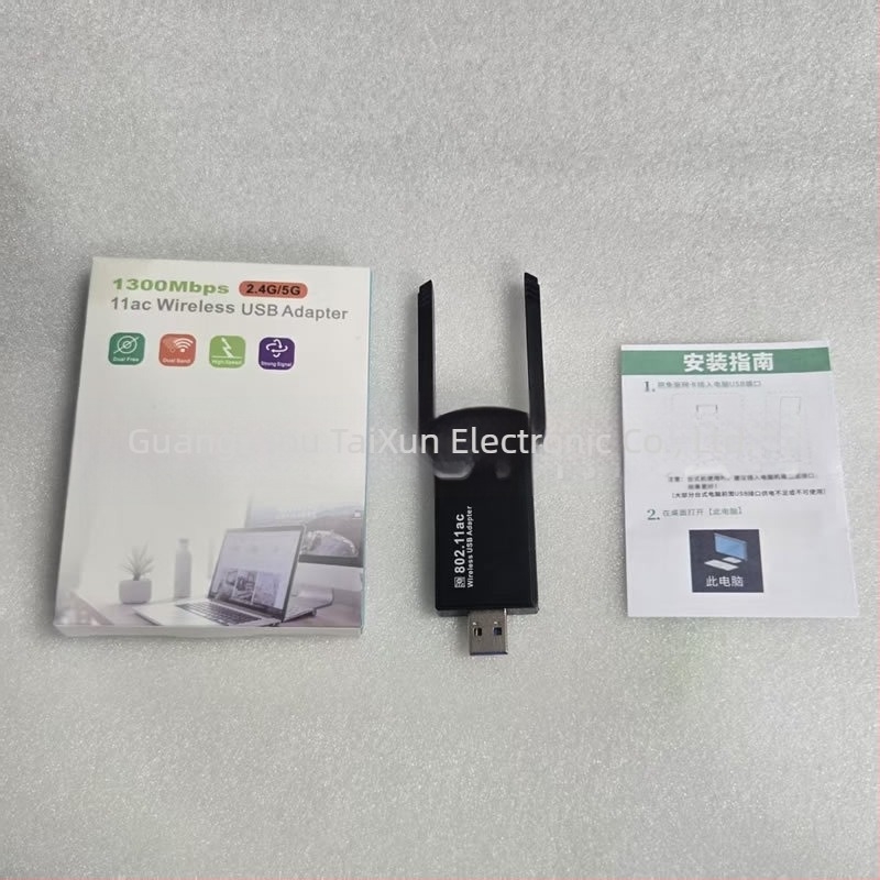 Kétsávos 5GHz USB vezeték nélküli hálózati adapter asztali számítógépekhez, 1300 Mbps, meghajtó nélküli