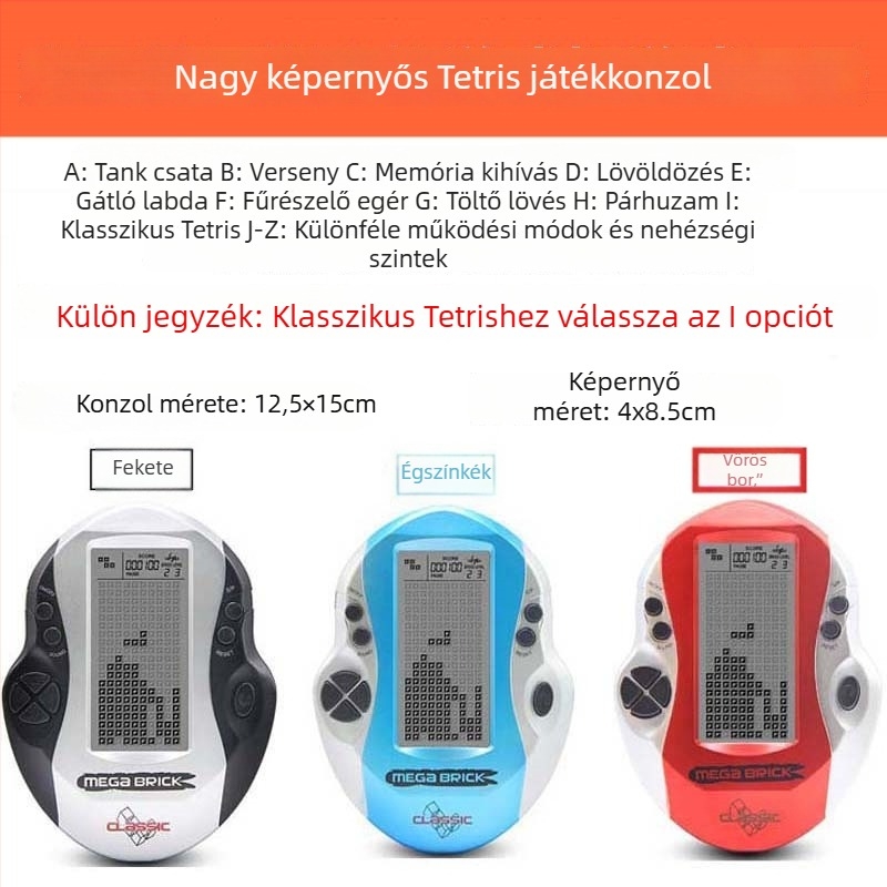 Retro hordozható játékkonzol nagy képernyővel, eredeti játék szoftverrel, önálló operációs rendszer, egyjátékos
