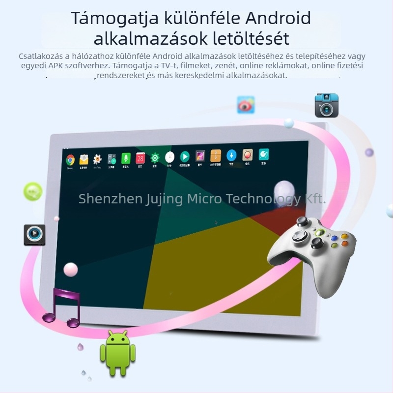 Android érintéses digitális fotókeret Wi‑Fi-vel, 1280x800 felbontás, 8GB tárhely, támogatja a zenét és videókat