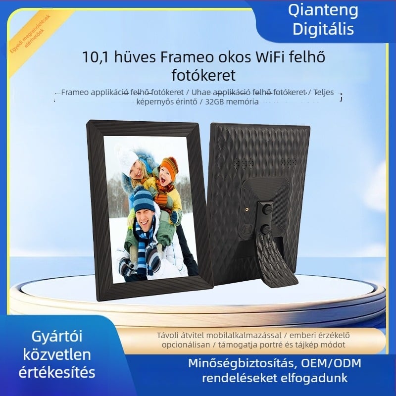 Digitális fotókeret felhőalbummal, érintőképernyővel és Wi-Fi-vel; videólejátszás, 1280x800, 32GB, Mini SD-támogatás