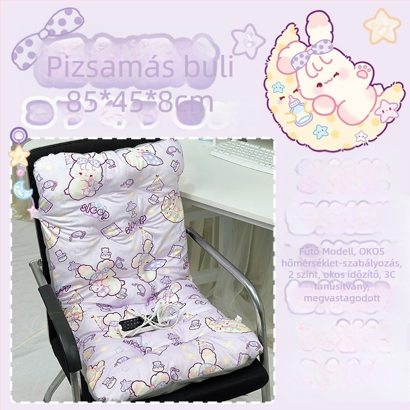 Elektrikusan melegítő ülő párna integrált háttámlával, irodai használatra, USB tápegység, valódi bőr felület, uniszex