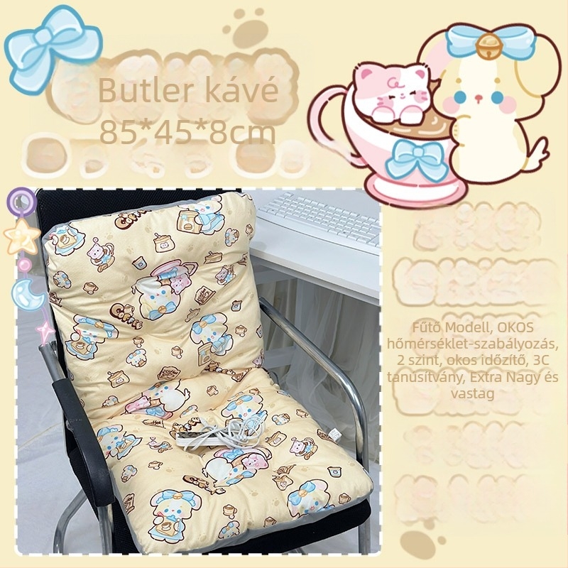 Elektrikusan melegítő ülő párna integrált háttámlával, irodai használatra, USB tápegység, valódi bőr felület, uniszex