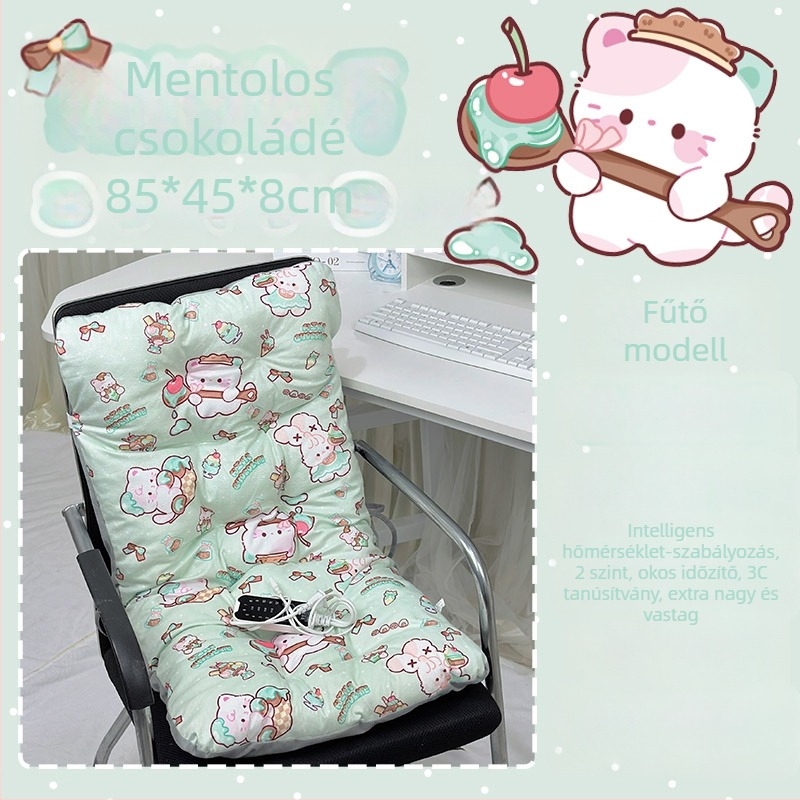 Elektrikusan melegítő ülő párna integrált háttámlával, irodai használatra, USB tápegység, valódi bőr felület, uniszex