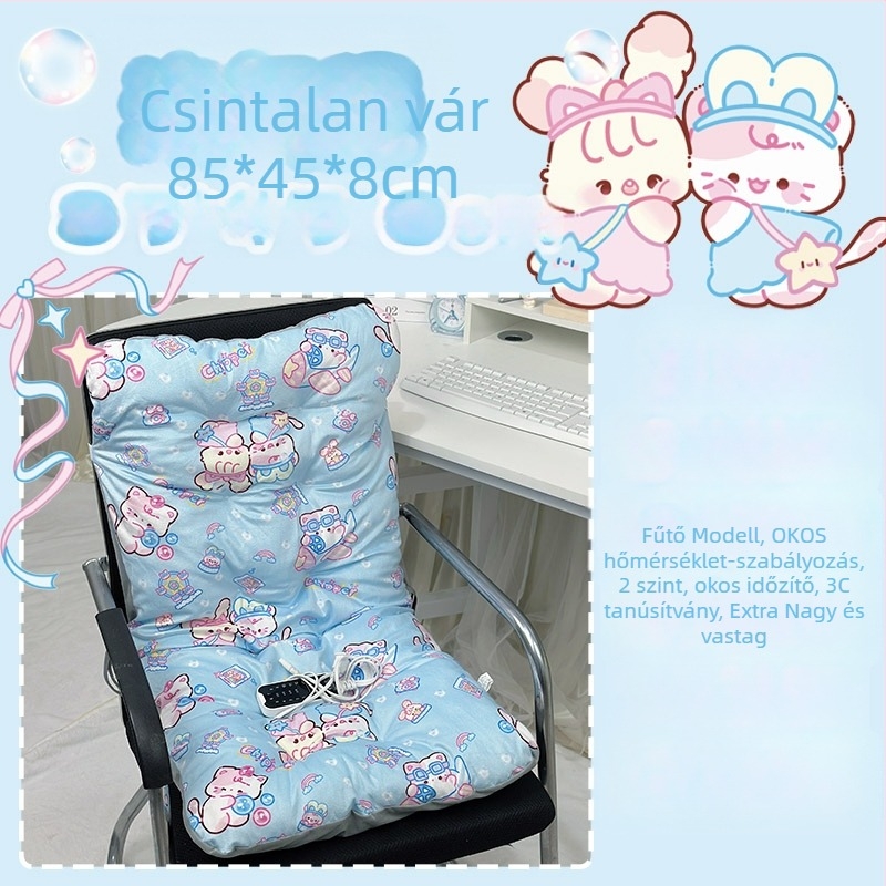 Elektrikusan melegítő ülő párna integrált háttámlával, irodai használatra, USB tápegység, valódi bőr felület, uniszex