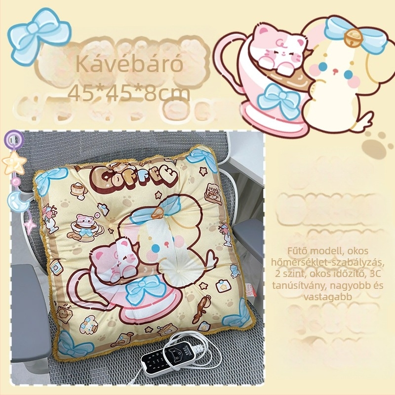 Elektrikusan melegítő ülő párna integrált háttámlával, irodai használatra, USB tápegység, valódi bőr felület, uniszex