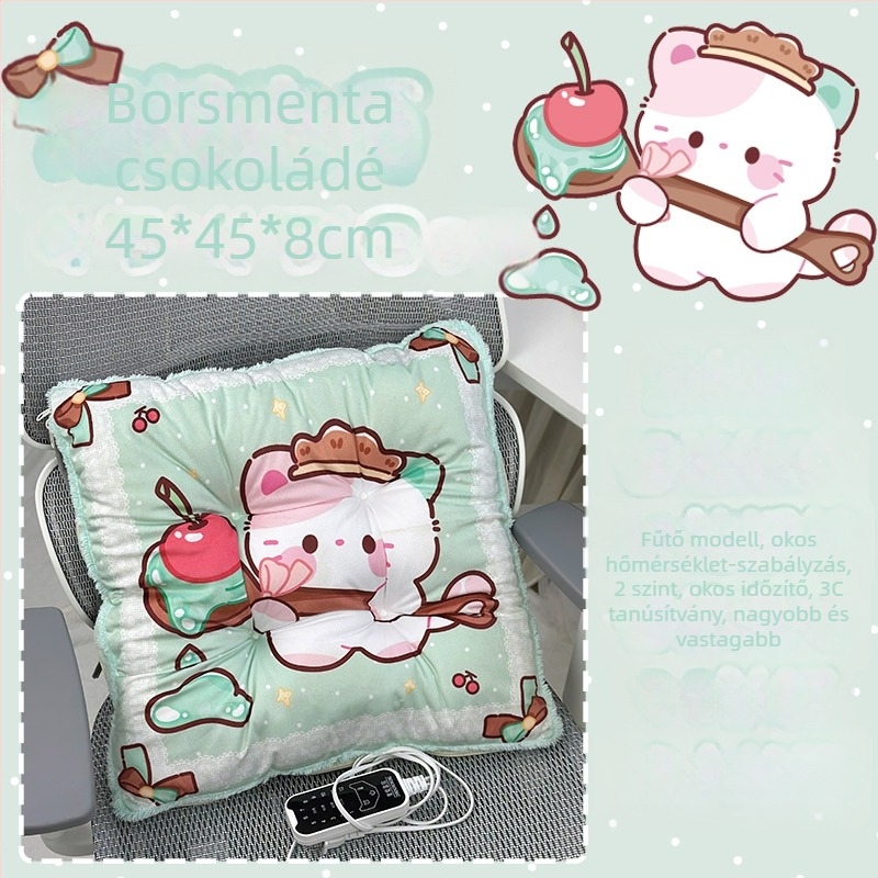 Elektrikusan melegítő ülő párna integrált háttámlával, irodai használatra, USB tápegység, valódi bőr felület, uniszex