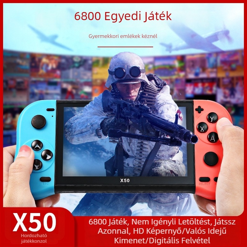 X50 kézi játékkonzol, 5,1 hüvelykes HD retro PSP, 8GB