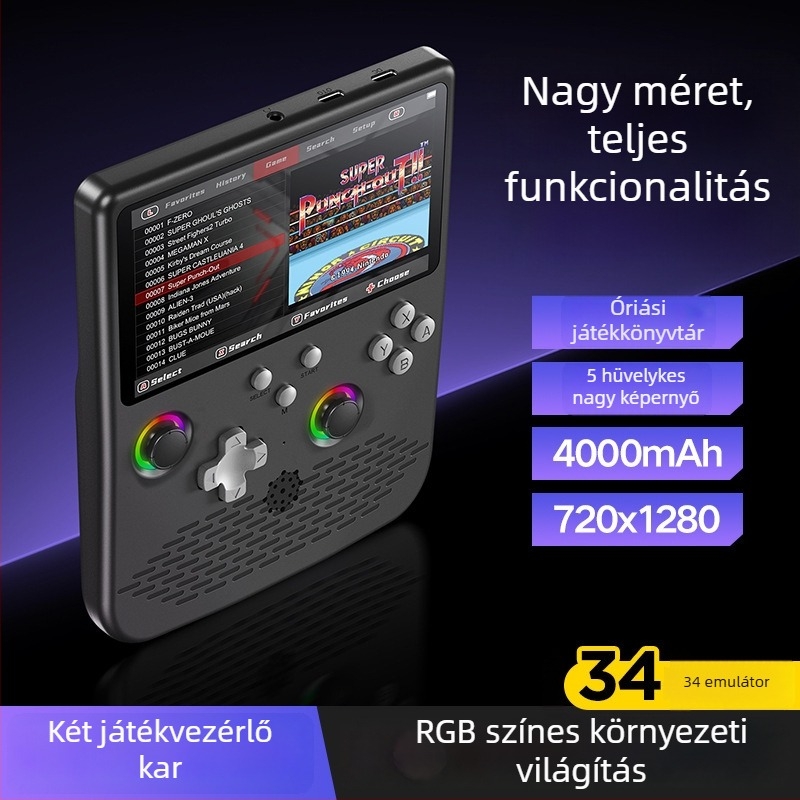 Hordozható joystickos játékkonzol - Linux operációs rendszer, Type-C interfész, vezeték nélküli kapcsolódás, MP4 lejátszó, nosztalgikus stílus