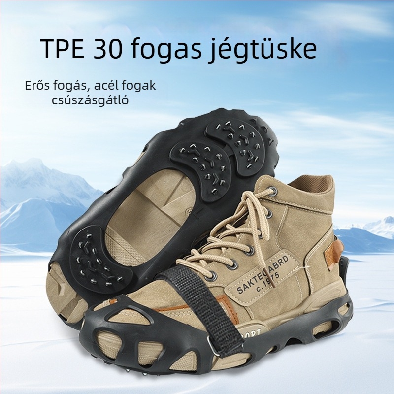 Csúszásmentes jégcsapók kültéri téli használatra, 30‑fogas hó- és jégfogó, hegymászási tüskék, cipőláncok, hegymászó felszerelés