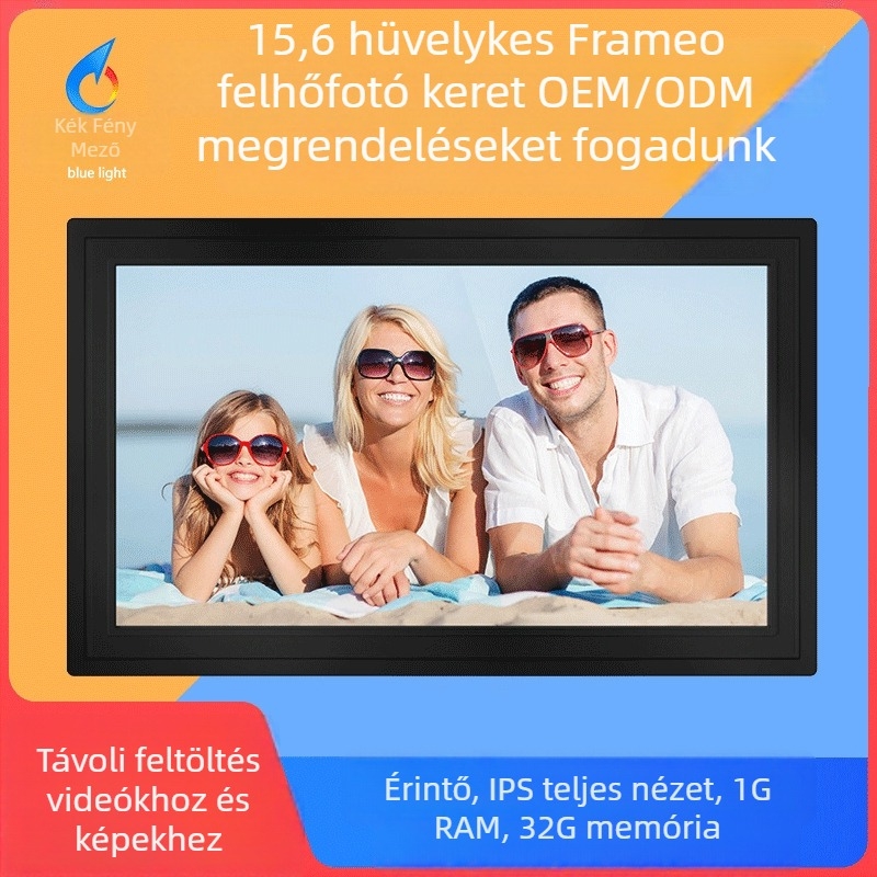 Digitális fotókeret Frameo szoftverrel, WiFi, érintőképernyő, 1920x1080 felbontás, 32GB tárhely SD/USB támogatással
