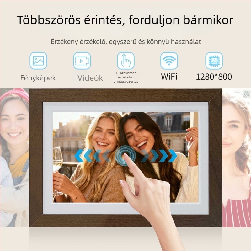 Frameo App digitális fotókeret, 1280x800 felbontás, 32GB tárhely, SD/USB/MMC kártya támogatás, videólejátszás
