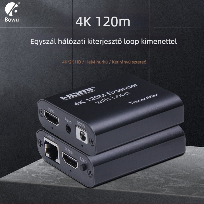 HDMI extender RJ45-ön keresztül, 4K, 120 m-ig, loop-out audióval és videó-hang szinkronizációval, modell BW-4KHE120L