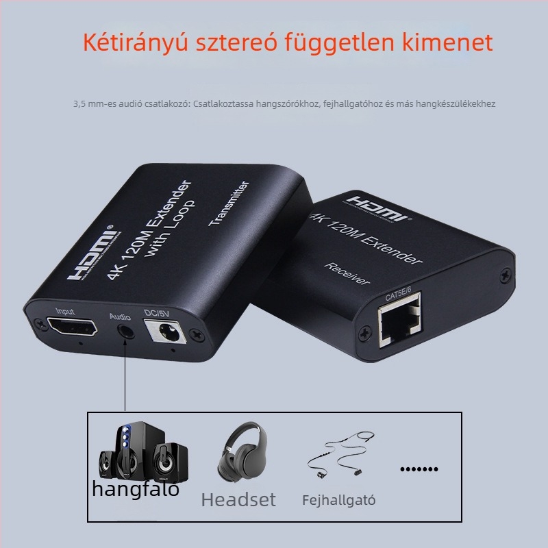 HDMI extender RJ45-ön keresztül, 4K, 120 m-ig, loop-out audióval és videó-hang szinkronizációval, modell BW-4KHE120L