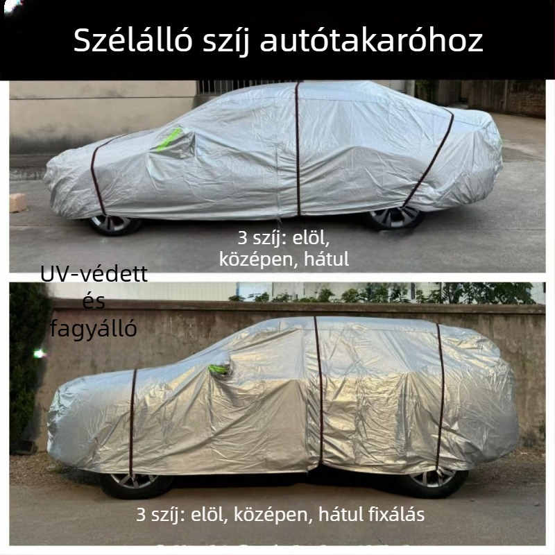 Szélálló autóponyva kötöző zsinórral, kampókkal és elasztikus rögzítő hevederrel