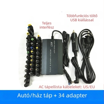 120W univerzális töltő otthonra és az autóba 34 adapterrel, kimenet 12-24V, 5A, bemenet 12-240V AC/DC