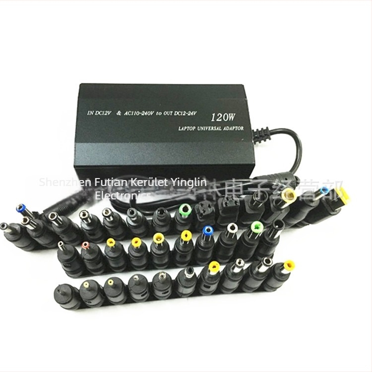 120W univerzális töltő otthonra és az autóba 34 adapterrel, kimenet 12-24V, 5A, bemenet 12-240V AC/DC