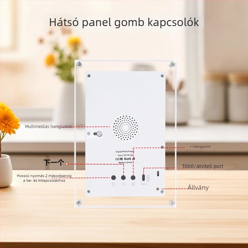 NFT akril fotókeret Wi-Fi-vel, 1024×600 felbontás, 8 GB tárhely, videó lejátszás, TF kártya támogatás