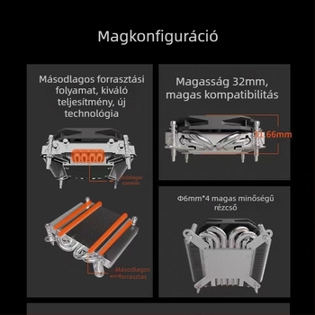 CPU hűtő ITX/MATX házhoz, 4 rézcsővel, DDR5 alaplappal kompatibilis, LGA1700/1366/115x foglalatokhoz