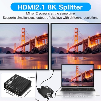 8K HDMI 1-to-2 osztó HDMI 2.1, 8K60Hz/4K120Hz/1080P240Hz, EDID magán modell