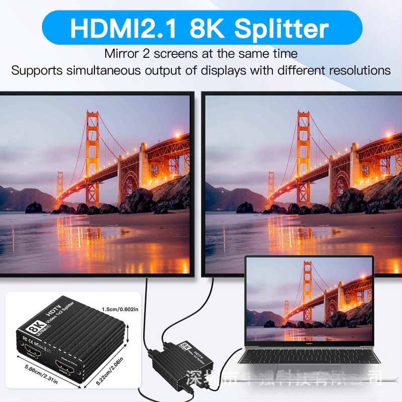 8K HDMI 1-to-2 osztó HDMI 2.1, 8K60Hz/4K120Hz/1080P240Hz, EDID magán modell