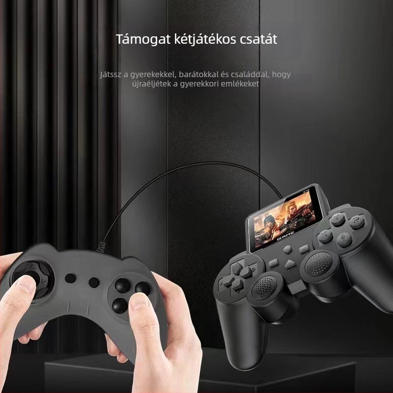 Kézben fogható retro arcade konzol 520 beépített játékkal, kétjátékos mód, 8 bites operációs rendszer, nosztalgikus stílus