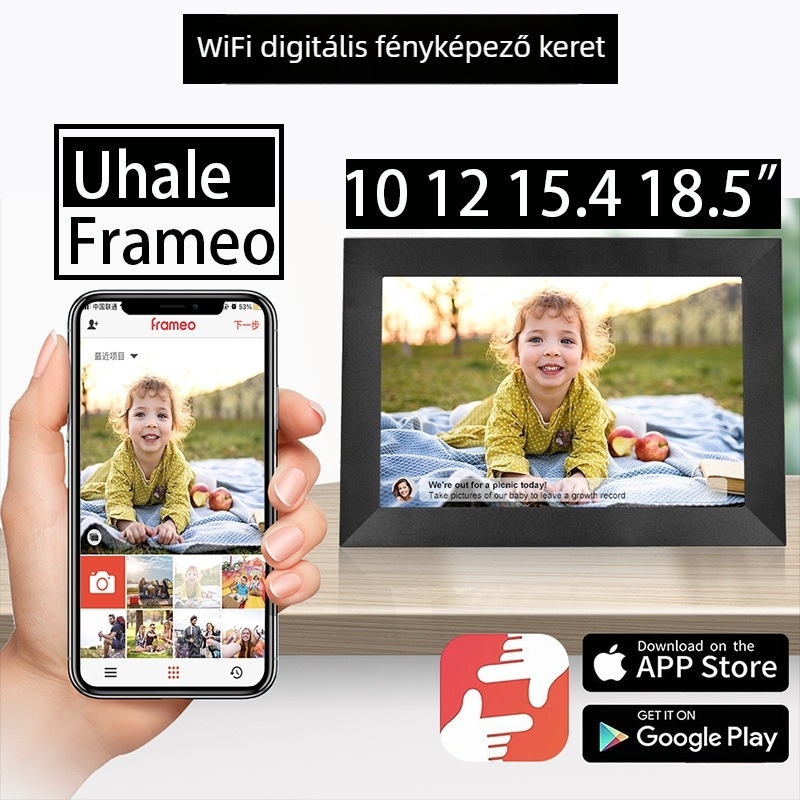 Frameo Cloud WiFi digitális fotókeret WF101T, 16GB, 1280x800, érintőképernyő, SD/USB/TF támogatás