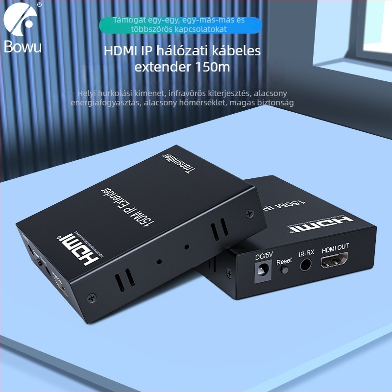 BW-HE150IP HDMI IP‑kiterjesztő kapcsoló, 150 m, 1920x1080, biztonsági megfigyeléshez, energia‑menedzsment támogatott