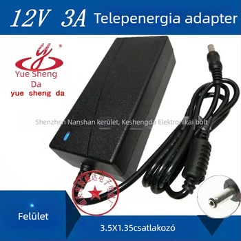 Shengda 12V 3A DC tápegység 3.5×1.35mm csatlakozóval, bemenet 100–240V, modell 12V3A3.5X1.35mm, alkalmas monitorhoz, laptophoz, tabletához és digitális képkerethez