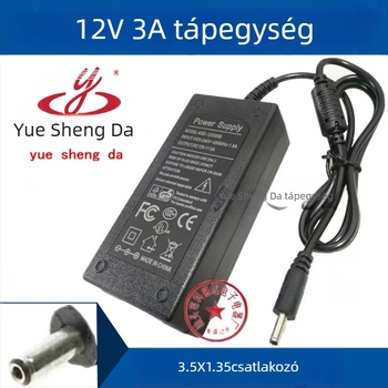 Shengda 12V 3A DC tápegység 3.5×1.35mm csatlakozóval, bemenet 100–240V, modell 12V3A3.5X1.35mm, alkalmas monitorhoz, laptophoz, tabletához és digitális képkerethez