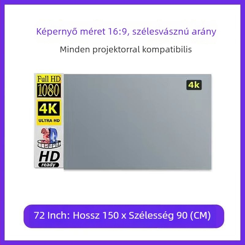 Összecsukható 4K anti-reflektív vetítővászon nappali otthoni nézéshez, fúrás nélkül, egyszerű telepítés