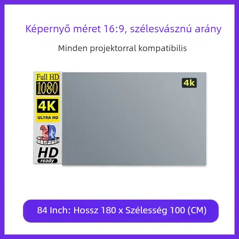 Összecsukható 4K anti-reflektív vetítővászon nappali otthoni nézéshez, fúrás nélkül, egyszerű telepítés